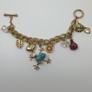 Betsy Johnson Enamel Frog, Lady Bug and Daisy Charm Chain Bracelet.